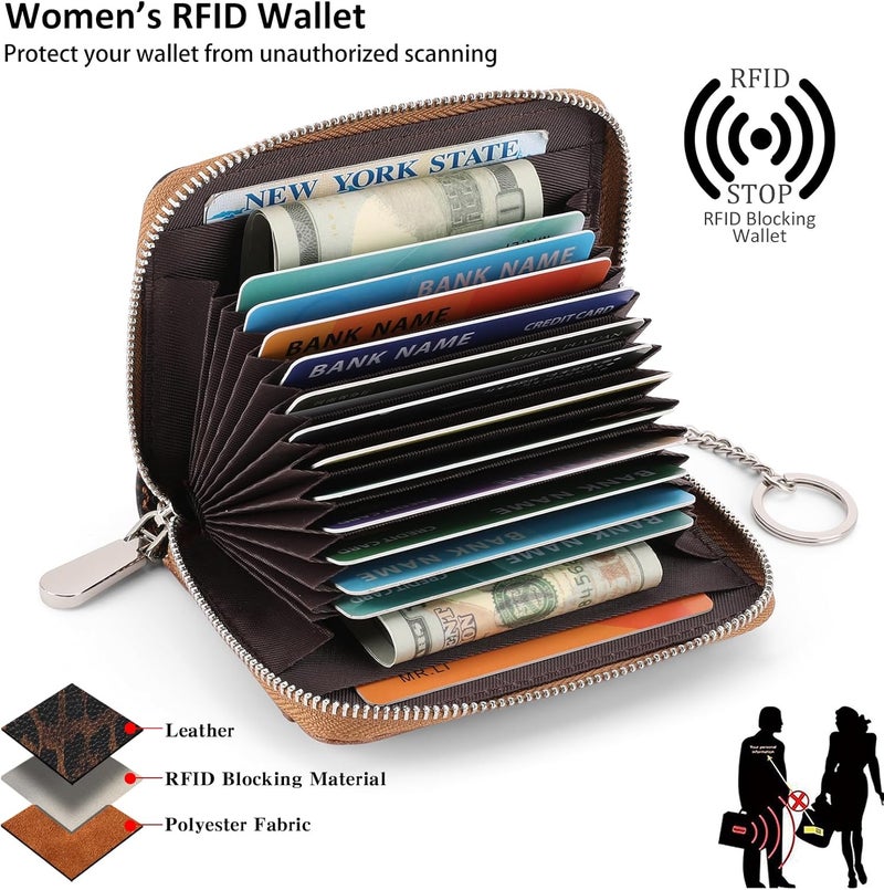 SENDEFN Small Credit Card Holder Wallets for Women RFID Blocking Leather Keychain Cards Cases with ID Window - Image 3
